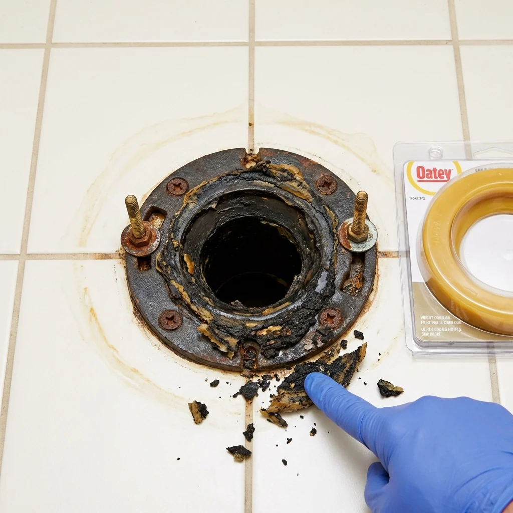 Failed wax ring showing water seepage at the base of a toilet in a Dover Plains, NY home